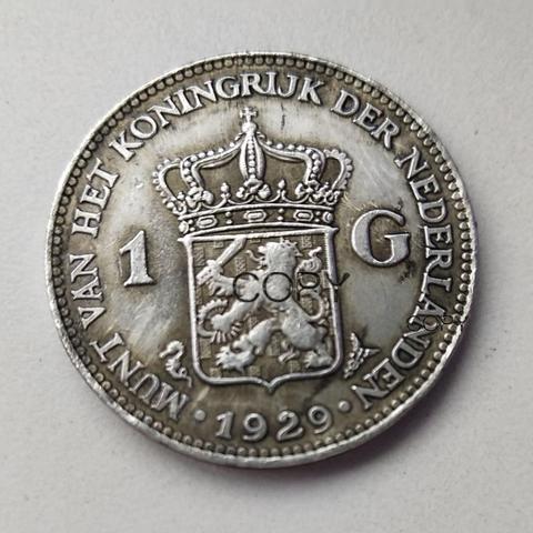 1929 Netherlands 1 Gulden Wilhelmina Silver Plated Copy Coin ► Photo 1/2