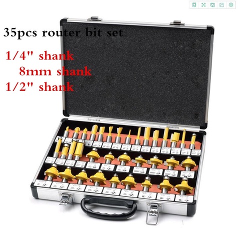 35pcs 6.35mm/8mm/12.7mm Shank CNC tungsten woodworking router bit,Edge trimming machine wood milling cutter,wood tool set ► Photo 1/6