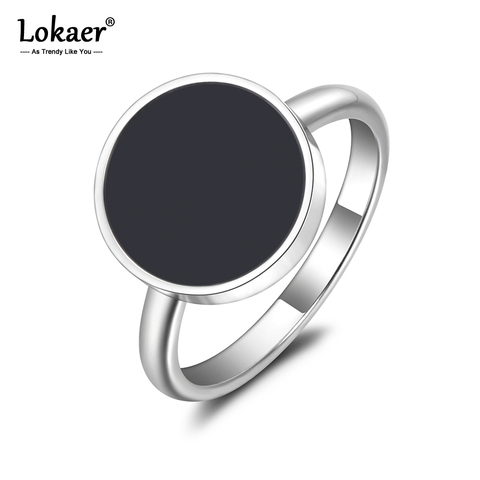 Lokaer Trendy OL Style Anniversary Ring For Women Girls 10/12mm Black Acrylic Stone 316L Stainless Steel Rings Jewlery R19048 ► Photo 1/6