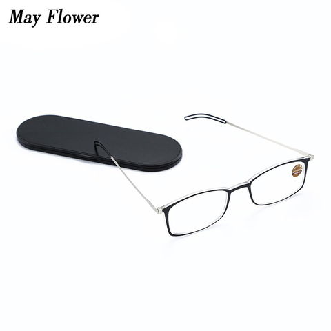 May Flower Ultrathin Anti-blue Reading Glasses Light Portable Square Presbyopic Eyewear With Phone Glasses Case For Men&Women ► Photo 1/6