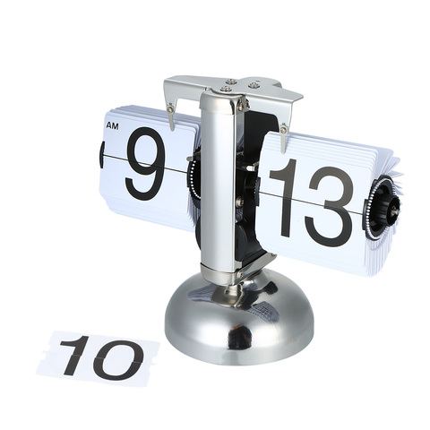 Small Scale Table Clock Retro Flip Clock Stainless Steel Flip Over Internal Gear Operated Quartz Desk Clock Black/White ► Photo 1/6