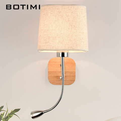 BOTIMI New LED Wall Lamp For Living Room Hotel Bedside Wall Sconce With Fabric Lampshade E27 Luminaire Bed Reading Home Lighting ► Photo 1/6