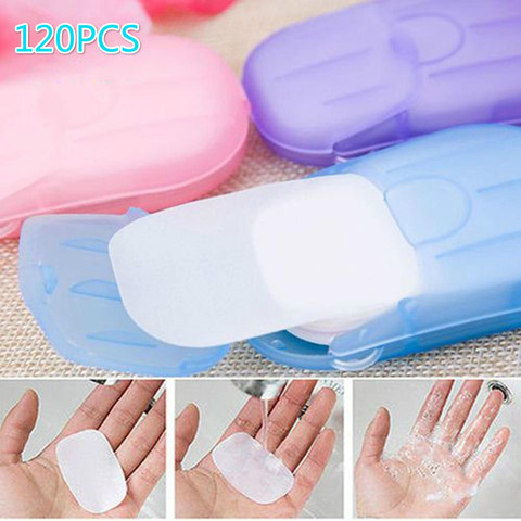 20 40 60 120PC/Box Travel Hand-washing Soap Paper Multifunctional Aroma Sliced Cleaning Paper Disposable Boxed Mini Soap ► Photo 1/6