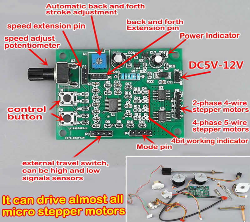 DC 5V-12V 2-phase 4-wire 4-phase 5-wire Mini Stepper Motor Driver Board Multifunction Motor Speed Controller Regulator Switch Module 