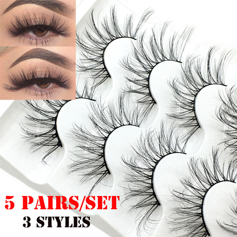 5 Pairs 3D/5D Faux Mink Hair False Eyelashes Natural Long Full Volume Fluffy Wispies Lashes Handmade Eyelashes Extension Tools ► Photo 1/6