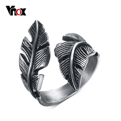 Vnox Vintage Feather Ring Men Jewelry Stainless Steel Biker Style Hand Polishing US Size 7 8 9 10 11 12 ► Photo 1/6