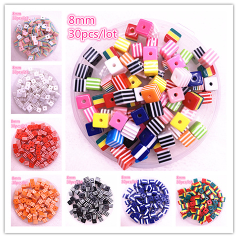 New Jewelry Resin Spacer Square Beads Mixed Striped Pattern about 30pcs 8mm( 5/16