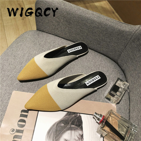 New Slippers Women Fashion Knitting Pointed Women Half Slides Mules Loafers Casual Slipper Female Summer Shoes Flat Sandals ► Photo 1/6