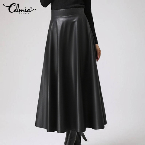Leather Skirt Ladies Elegant Office Lady Skirt 2022 Celmia PU Solid Color Midi Skirts 5XL Plus Size Party Skirt High Waist skirt ► Photo 1/6