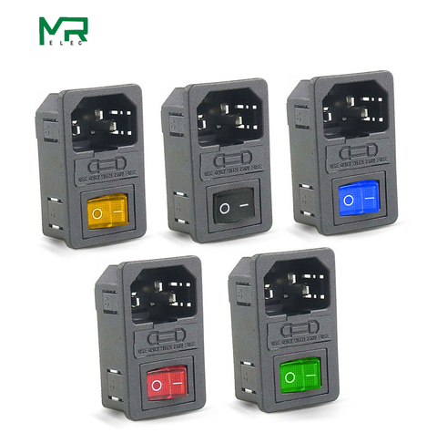 10A 250VAC 3 Pin iec320 C14 inlet connector plug power socket with red lamp rocker switch 10A fuse holder socket Power Switch ► Photo 1/6