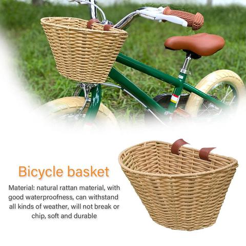 Rattan Bike Basket Cargo Bag Children Bicycle Front Handlebar Mount Basket Hand-woven Wicker Bicycle Storage Holder Fastshipping ► Photo 1/6