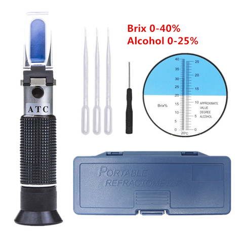 Wine Refractometer Alcohol 0-25% Spirits Tester Alcoholometer Brix 0-40% Sugar Meter Dual-scale Design To Measure ► Photo 1/6