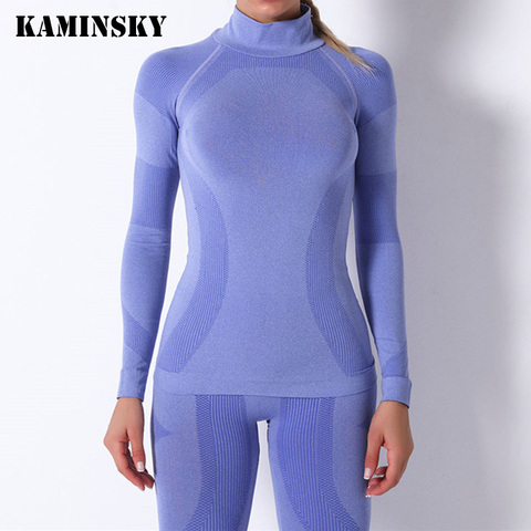 Kaminsky 2022 New Women's Fitness T-Shirt Sport Workout Top Long Sleeve Power Stretch Workout  Top Sexy Gym ClothesSkinny Shirtr ► Photo 1/6