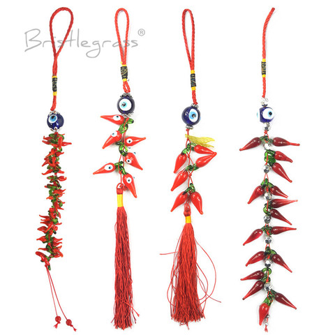 BRISTLEGRASS Turkish Blue Evil Eye Chili Tassels Car Wall Hanging Pendants Pendulum Amulets Lucky Charm Blessing Protection Gift ► Photo 1/6