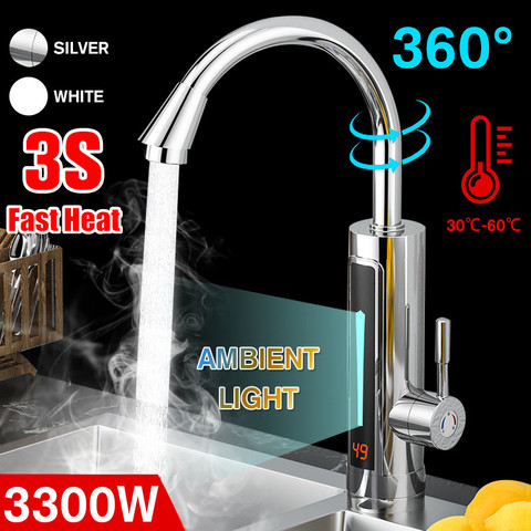 3300W 220V Instant Electric Water Heater Faucet Tap LED Ambient Light Temperature Display Bathroom Instant Heating Tap ► Photo 1/6