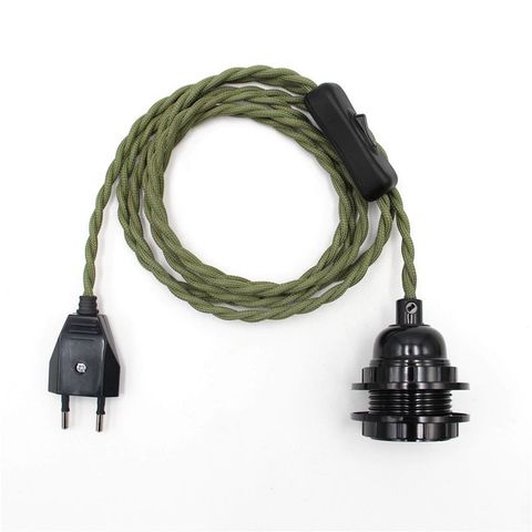 EU Plug Power Cord with Switch And Phenolic Lamp Socket Lampshade Rings For Vintage Hanging Light Cord Kits. ► Photo 1/6