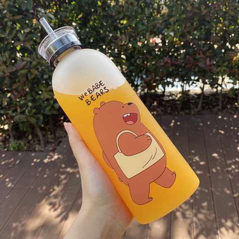 Creative Cartoon Water Bottle with Straw Cute Plastic Drinking Bottle  Portable Leak-proof Drinkware for Drinking