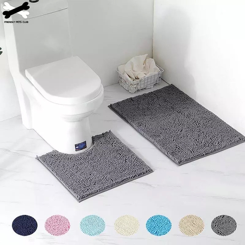 2ps-set Shaggy Chenille Bathroom Mat Set  Absorbent And Machine Washable Fit Toilet Bathtub Living Room Door Bathroom Foot Floor ► Photo 1/6