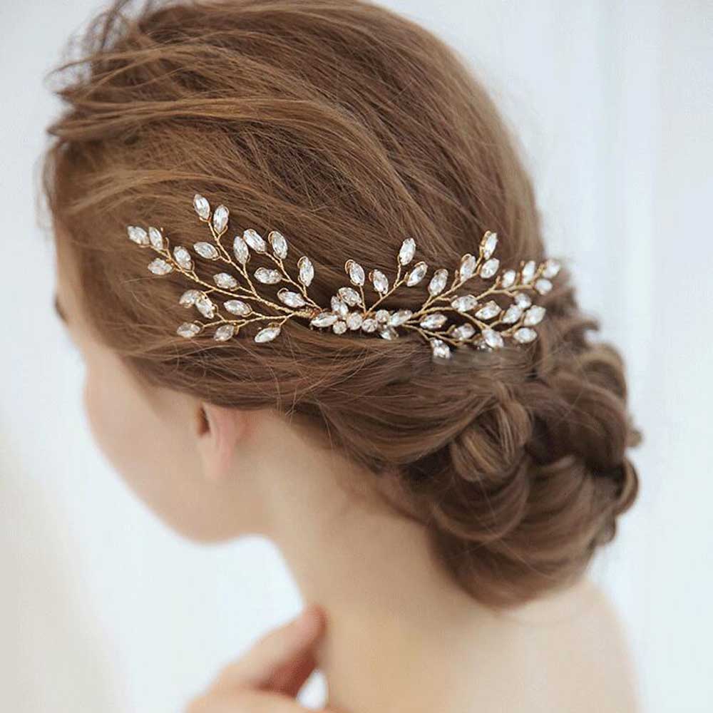 Bridesmaid Bridal Wedding Gold Austrian Crystal Flower Hair Comb Headpiece 