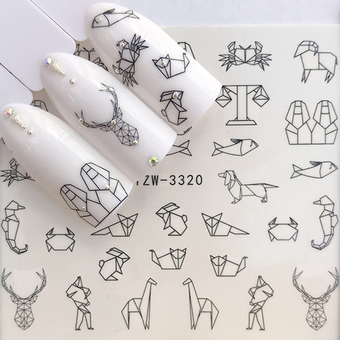 1 Sheet Water Nail Stickers Black Cartoon Animal Flamingo Fox Hollow Designs Sliders For Nail Decals DIY Manicure Decora ► Photo 1/6