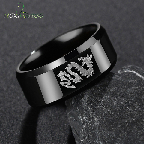 Nextvance Stainless Steel Classic Style Black Ring Chinese Dragon And Wolf Head Ring Boy Boyfriend Women Gift Dropshipping ► Photo 1/6