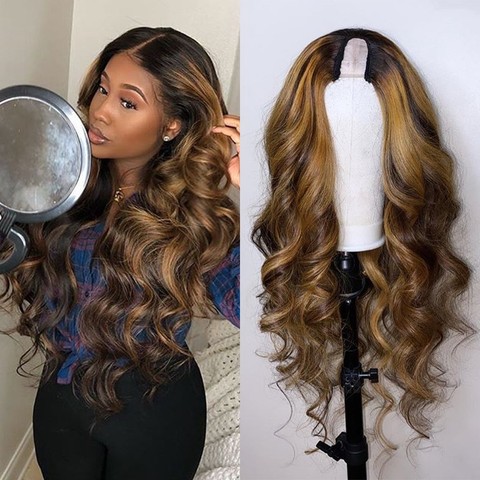Honey Blonde Brazilian Highlight Ombre Human Hair U part Wigs for Black  Women 150% Density Remy Hair Wigs Middle Open Upart Wigs - Price history &  Review | AliExpress Seller - KeLang