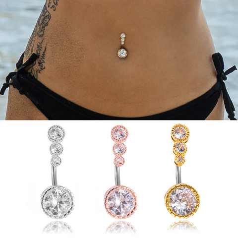 Fashion Steel Zircon Crystal Navel Belly Ring Button Bar Body Piercing Jewelry