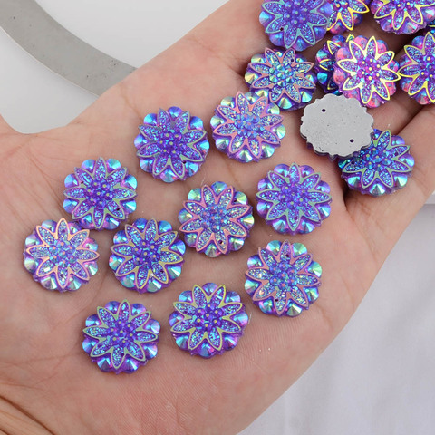 BOLIAO AB Color 15Pcs 18mm( 0.71in ) Flower Resin AB Color With Two Hole Purple Rhinestone Flatback Buttons Clothes Crafts DIY ► Photo 1/3