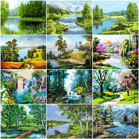 HUACAN Oil Painting By Numbers Scenery DIY Pictures By Numbers Tree Landscape Summer Kits Drawing Canvas HandPainted Home Decor ► Photo 1/6