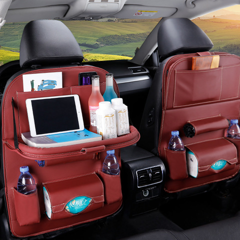 Pu Leather Pad Bag Car Seat Back Organizer Foldable Table Tray Travel Storage Bag Foldable Dining Table Car Seat Storage Bag ► Photo 1/6