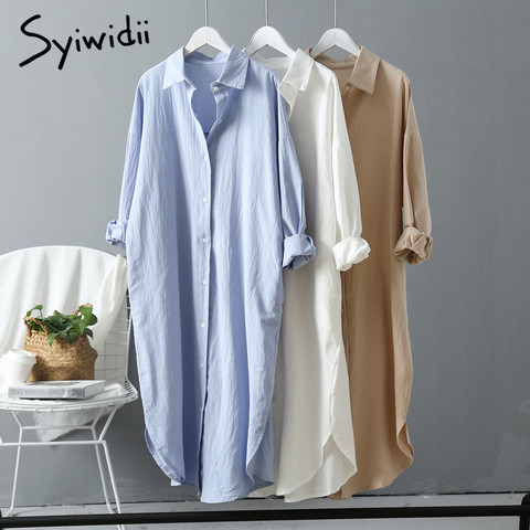 Syiwidii Long Woman Shirt Dress Cotton Korean Fashion Clothing Plus Size Shirts Dresses Spring Fall 2022 Comfortable Loose Style ► Photo 1/6
