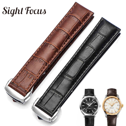 18mm 19mm 20mm 21mm Leather Strap for Omega Watch Speed Seamaster Band Strap Deployant Clasp Black Brown Watchband Bracelet Belt ► Photo 1/6