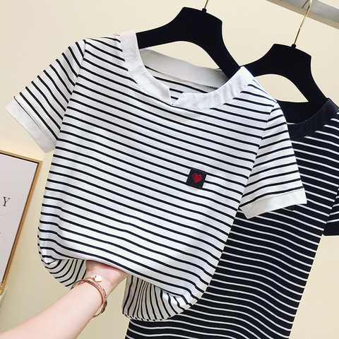 gkfnmt Poleras Mujer Tshirt Femme 2022 Stripe Female T Shirt Women Cotton Slim T-Shirt Woman Summer Camiseta Feminina Casual ► Photo 1/6