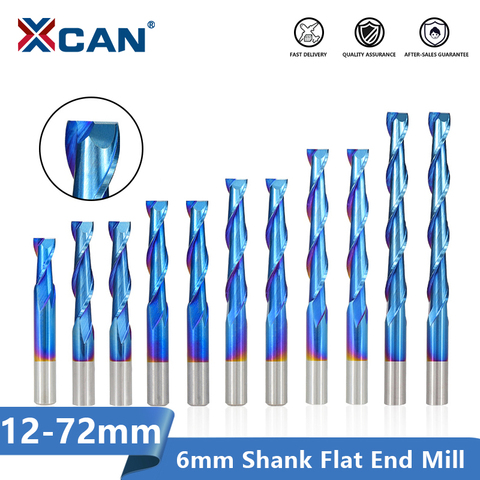 XCAN Flat End Mill 6mm Shank Nano Blue Coated 2 Flute Spiral Milling Cutter Carbide Router Bit CNC End Milling Bit ► Photo 1/6