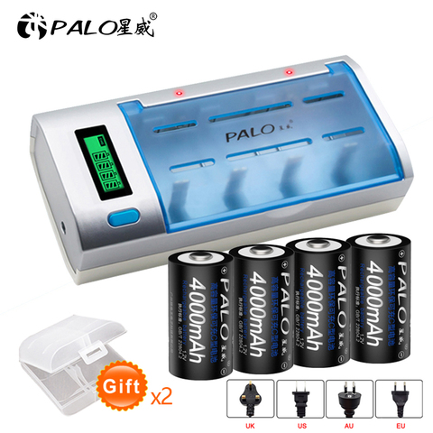 4-8pcs C size rechargeable battery 1.2V 4000mAh NI-MH + intelligent fast charging LCD charger for AA AAA C D 9V ► Photo 1/6