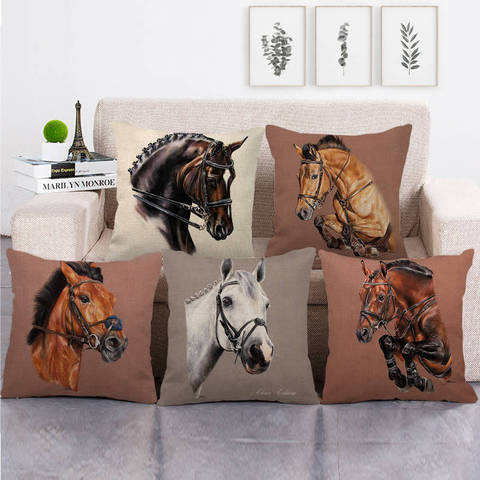 Animal pattern pillowcase decoration pillowcase simple wind pillow set art restoring ancient ways horse head linen pillow case ► Photo 1/6