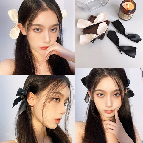 2pcs Black White Ribbon Hair Bows Clips Vintage Bowknot Side Hairpin Cute Girls Barrettes Headdress  Hair Accessories for Women ► Photo 1/6