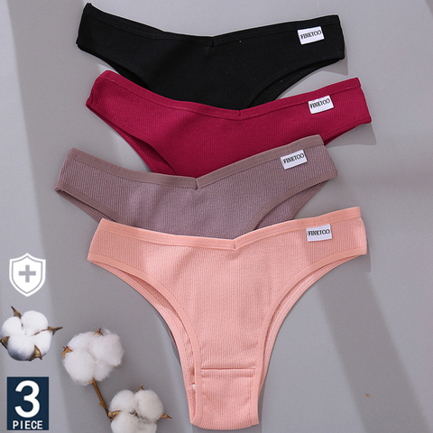 FINETOO 3PCS/Set Women Cotton Lingerie Female Thongs Sexy Underwear For Woman Low-Rise Underpant Women's Panties Bikini Briefs ► Photo 1/6