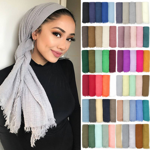 180X95CM Women Classic Muslim Crinkle Hijab Scarf Soft Cotton Head Scarves Turban Shawls Wraps Islamic Headband Femme Musulman ► Photo 1/6