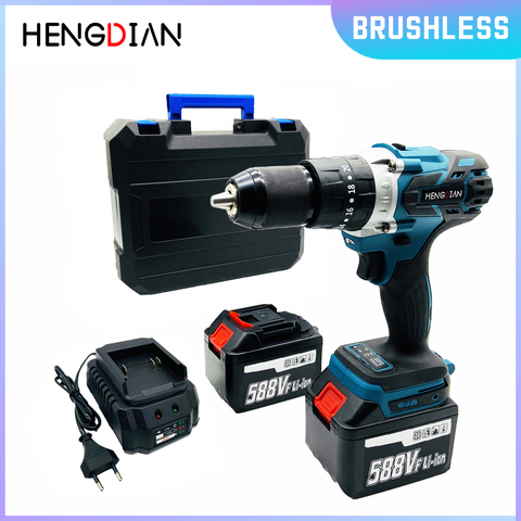Brushless Drill HENGDIAN Electric Cordless Impact Drill 80Nm 2 Speed with Makita Lithium Battery ► Photo 1/6