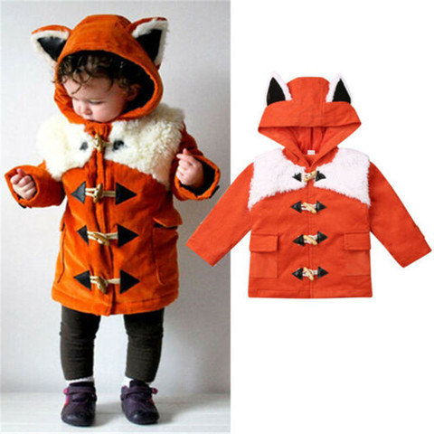1-6 Years Baby Boys Coats Spring Autumn Toddler Baby Outerwear Foxes Ears Hooded Coats Boys Jacket Orange Warm Kids Jackets Tops ► Photo 1/6