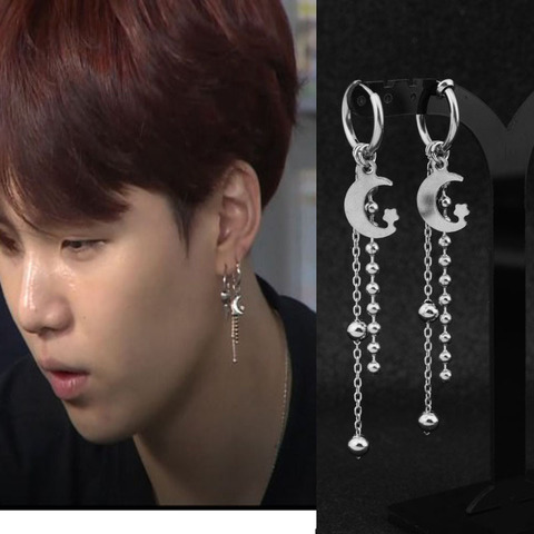 Idol Korean Boys Stainless Steel Punk Stud Earrings Moon Star Long Chain Pendant Women Men Rock Hip Hop Hipster Grunge Ear Clip ► Photo 1/6