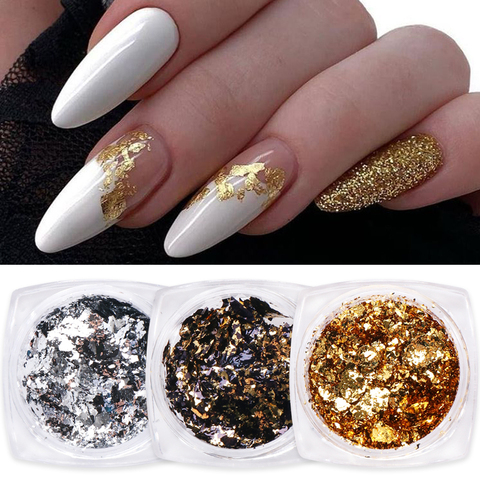 1 Box Gold Glitter Flakes Irregular Aluminum Foil Sequins For Nails Chrome Powder Winter Manicure Nail Art Decorations LY1858 ► Photo 1/6