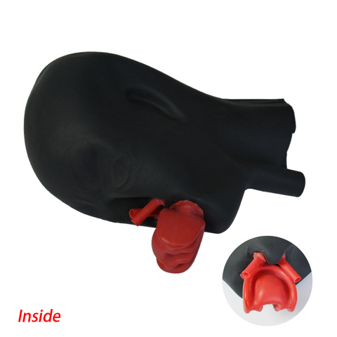 Free shipping ! 3D latex human hood mask closed eyes fetish hood with red mouth sheath tongue nose tube ► Photo 1/6