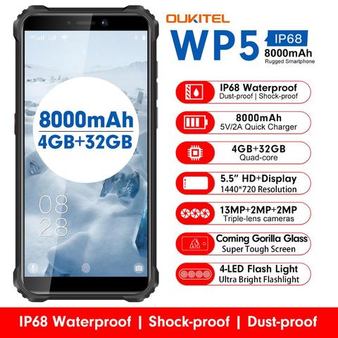 OUKITEL WP5 5.5 Inch 4G Rugged Phone IP68 Waterproof MT6761 Quad Core Mobile Phone 4GB 32GB 8000mAh Smartphone Triple Camera ► Photo 1/5