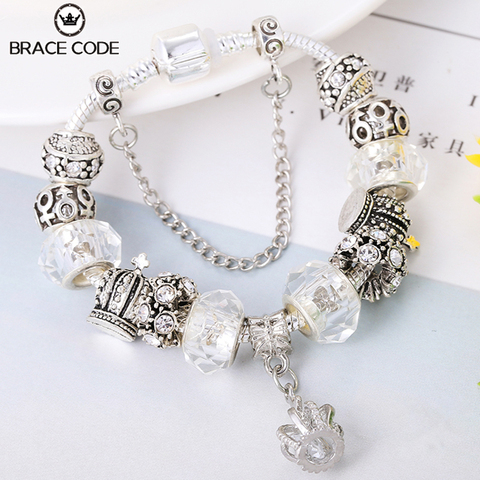 BRACE Crown Noble Charm Bracelet & Bangle Beads Fine Bracelet with Crystal CODE Original for Women Snake Chain Trendy Animal ► Photo 1/6