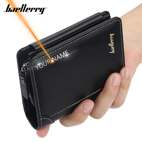 2022 New Men Wallets Name Engraving High Quality Zipper Short Desigh Card Holder Male Purse Vintage Coin Holder Men Wallets ► Photo 1/6