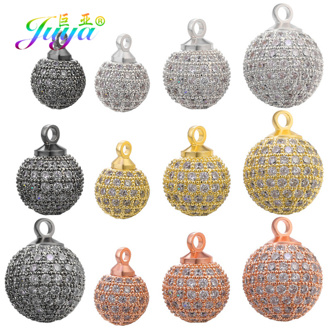 Juya 4pcs/lot Wholesale 8 10 12mm Cubic Zirconia Metal Ball Bead Charms Pendant For DIY Bracelet Earring Jewelry Making Findings ► Photo 1/6