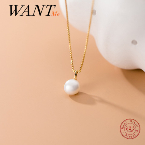 WANTME Genuine 925 Sterling Silver Box Link Chain Geometric Baroque Pearl Charms Pendant Necklace for Women Korean Party Jewelry ► Photo 1/6