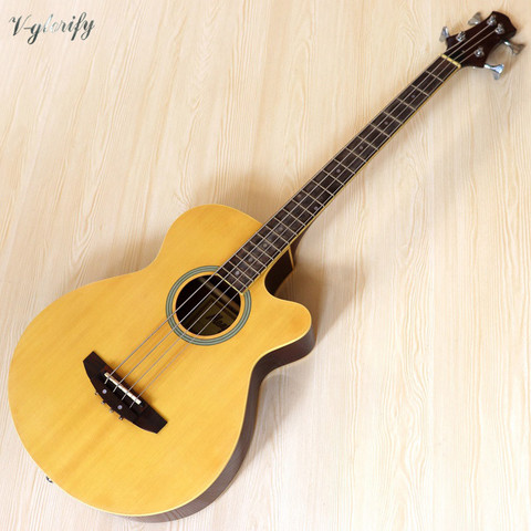 4 string electric acoustic bass guitar high gloss 43 inch natural color black color full size bass guitar with EQ ► Photo 1/2